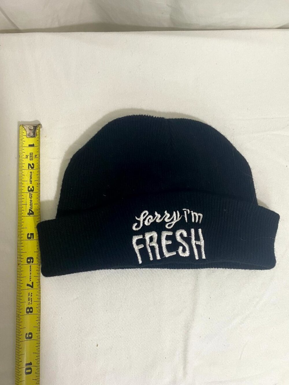 Black Knit Beanie Hat “Sorry I’m Fresh And You’re Not” Embroidered Cuffed Cap